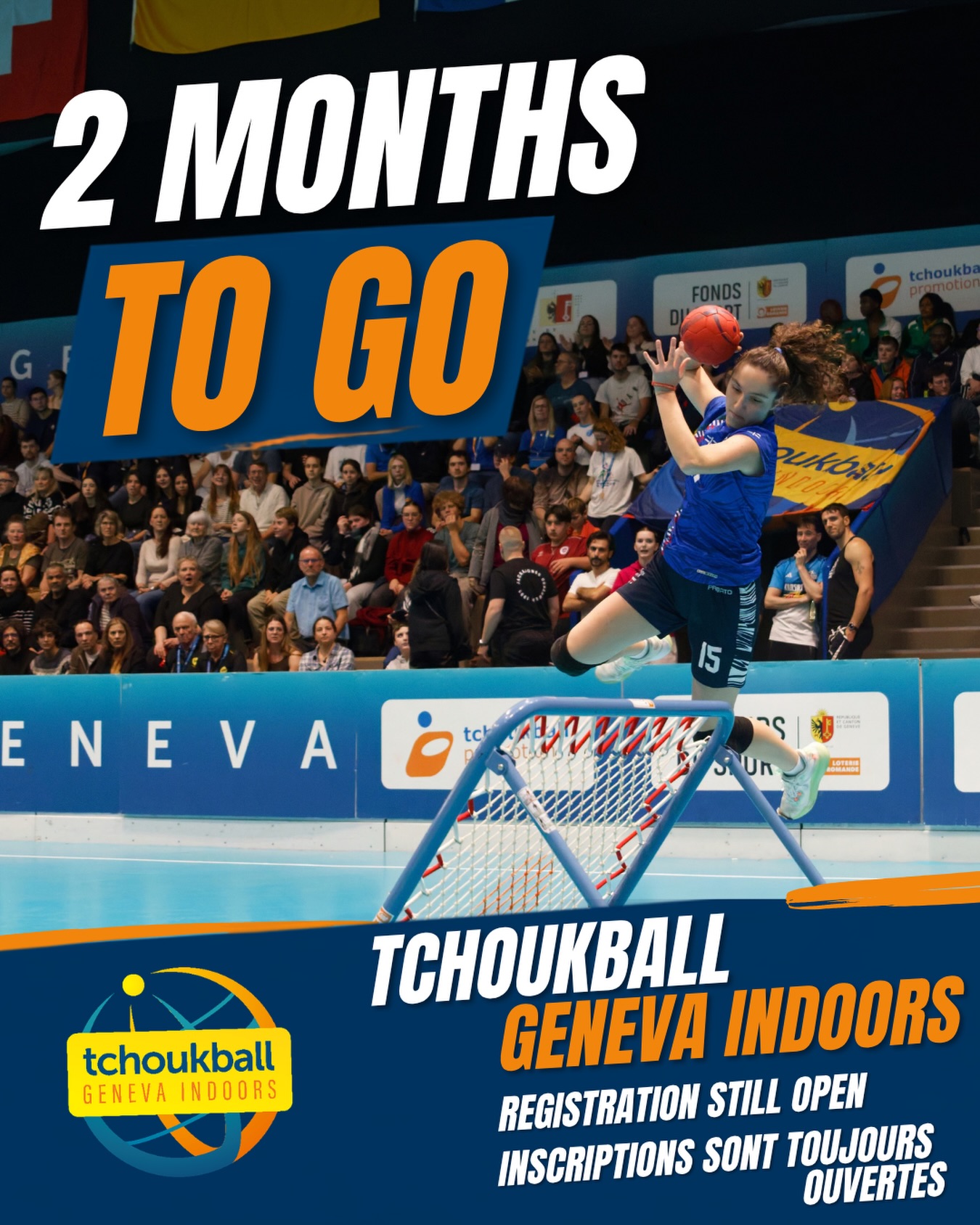⏳ J-60 avant le Tchoukball Geneva Indoors !
Dans deux mois, la salle vibrera à nouveau au rythme des tirs, des sauvetages et des encouragements des tribunes.
Clubs, équipes, écoles, joueuses et joueurs de tous horizons : les inscriptions sont toujours ouvertes, c’est le moment de rejoindre l’aventure ! 🧡💙
👉 Infos et inscriptions sur le site des Tchoukball Geneva Indoors
🇬🇧 2 months to go until Tchoukball Geneva Indoors!
Registration is still open. Don’t miss your chance to be part of one of the biggest tchoukball tournaments of the season!
📸 Olivier Renaud
#TchoukballGenevaIndoors #tgi #tchoukballispassion🤾💪❤️ #genève #tchoukballgeneve