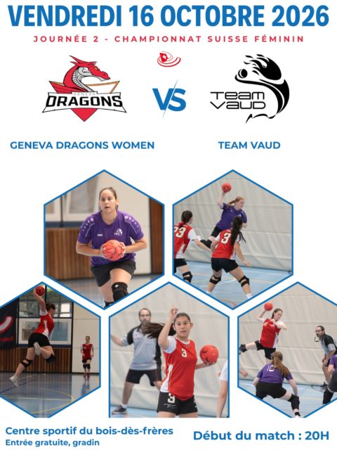 Ce vendredi - journée 2 du championnat suisse féminin
Nos Geneva Dragons Women reçoivent Team Vaud pour un match qui s’annonce intense ! 🔥
Venez nombreux profiter de ce beau spectacle de Tchoukball, directement à Genève !
📆 Vendredi 16 Octobre 2026
🕗 Début du match : 20h
📍Centre sportif du Bois des frères
🎟️ Entrée gratuite - gradin à disposition
On compte sur vous pour remplir les tribunes ! 🙌
📸 David Sandoz
#tchoukballispassion🤾💪❤️ #tchoukball #genevadragons #championnats #sportféminin
